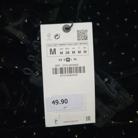 NWT ZARA Black CROPPED VELVET TOP Long Sleeve  Metallic  size M - Picture 11 of 13